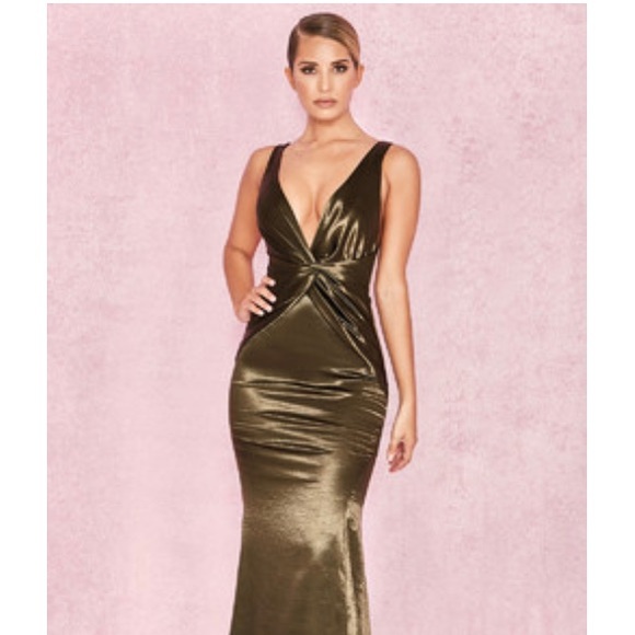House of CB Olive Satin Maxi Dress